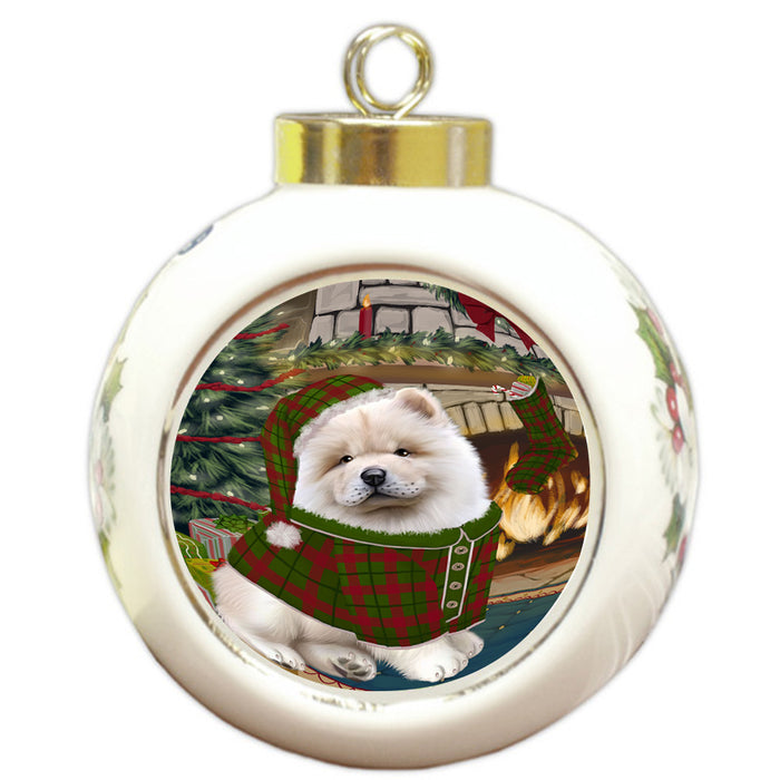 The Stocking was Hung Chow Chow Dog Round Ball Christmas Ornament RBPOR55633