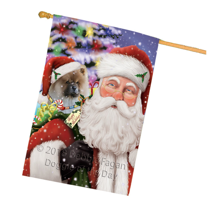 Santa Carrying Chow Chow Dog and Christmas Presents House Flag FLG54180