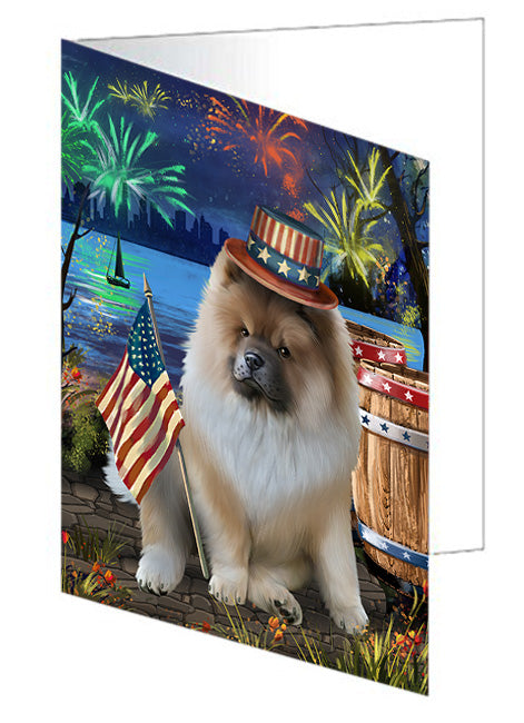 4th of July Independence Day Fireworks Chow Chow Dog at the Lake Handmade Artwork Assorted Pets Greeting Cards and Note Cards with Envelopes for All Occasions and Holiday Seasons GCD57401