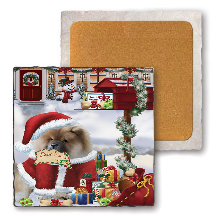 Chow Chow Dog Dear Santa Letter Christmas Holiday Mailbox Set of 4 Natural Stone Marble Tile Coasters MCST48892