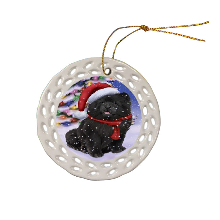 Winterland Wonderland Chow Chow Dog In Christmas Holiday Scenic Background  Ceramic Doily Ornament DPOR53384