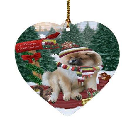 Merry Christmas Woodland Sled Chow Chow Dog Heart Christmas Ornament HPOR55257