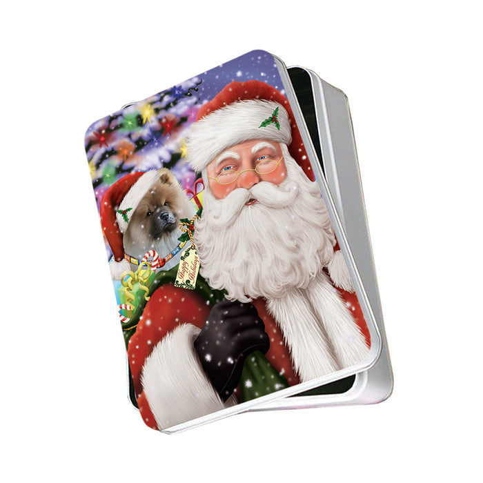 Santa Carrying Chow Chow Dog and Christmas Presents Photo Storage Tin PITN53925