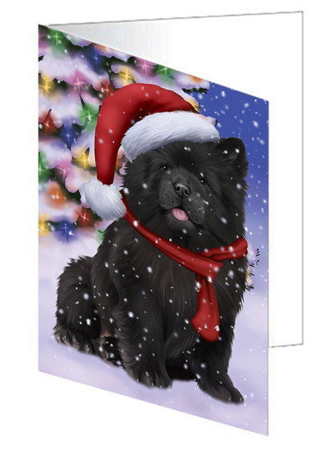 Winterland Wonderland Chow Chow Dog In Christmas Holiday Scenic Background  Handmade Artwork Assorted Pets Greeting Cards and Note Cards with Envelopes for All Occasions and Holiday Seasons GCD64181