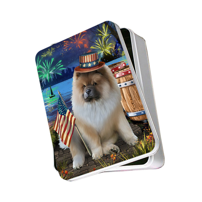 4th of July Independence Day Fireworks Chow Chow Dog at the Lake Photo Storage Tin PITN51124