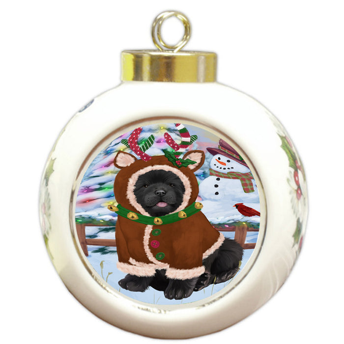 Christmas Gingerbread House Candyfest Chow Chow Dog Round Ball Christmas Ornament RBPOR56663