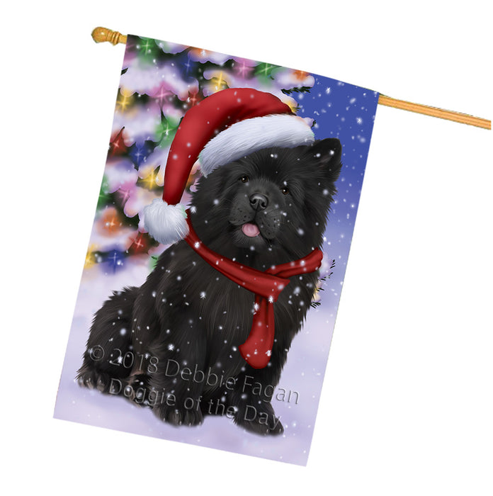 Winterland Wonderland Chow Chow Dog In Christmas Holiday Scenic Background  House Flag FLG53582