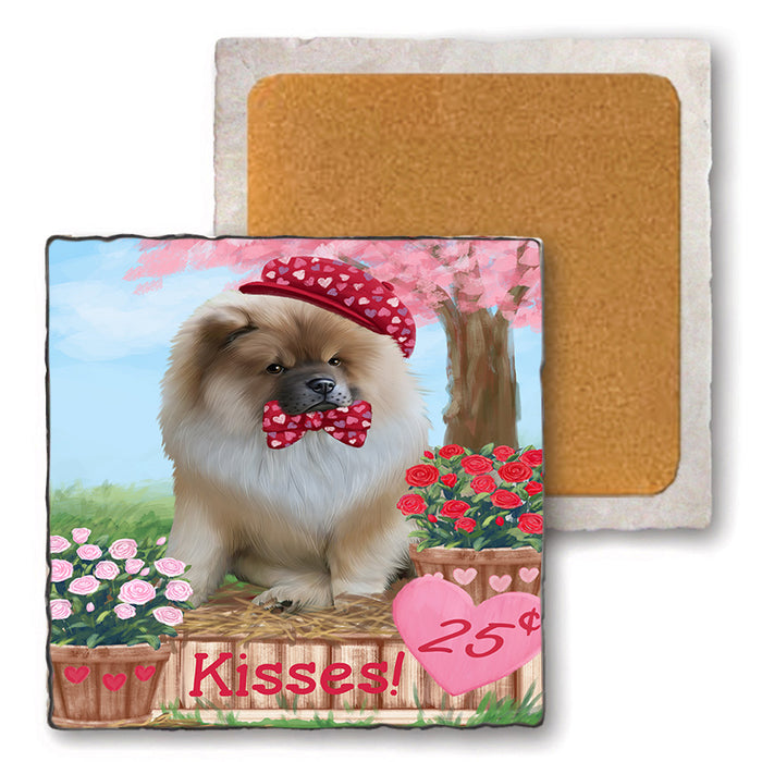 Rosie 25 Cent Kisses Chow Chow Dog Set of 4 Natural Stone Marble Tile Coasters MCST50842