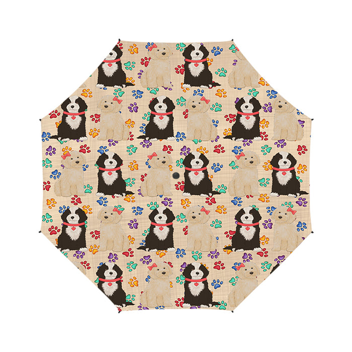 Rainbow Paw Print Chow Chow Dogs Red Semi-Automatic Foldable Umbrella