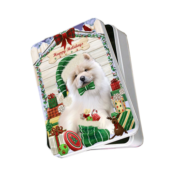 Happy Holidays Christmas Chow Chow Dog House with Presents Photo Storage Tin PITN51397