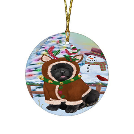 Christmas Gingerbread House Candyfest Chow Chow Dog Round Flat Christmas Ornament RFPOR56663