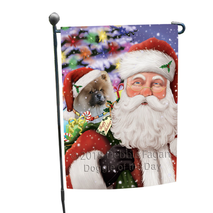 Santa Carrying Chow Chow Dog and Christmas Presents Garden Flag GFLG54044