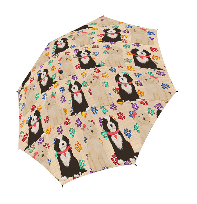 Rainbow Paw Print Chow Chow Dogs Red Semi-Automatic Foldable Umbrella