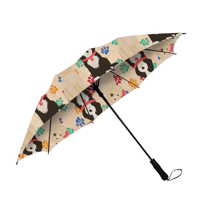 Rainbow Paw Print Chow Chow Dogs Red Semi-Automatic Foldable Umbrella