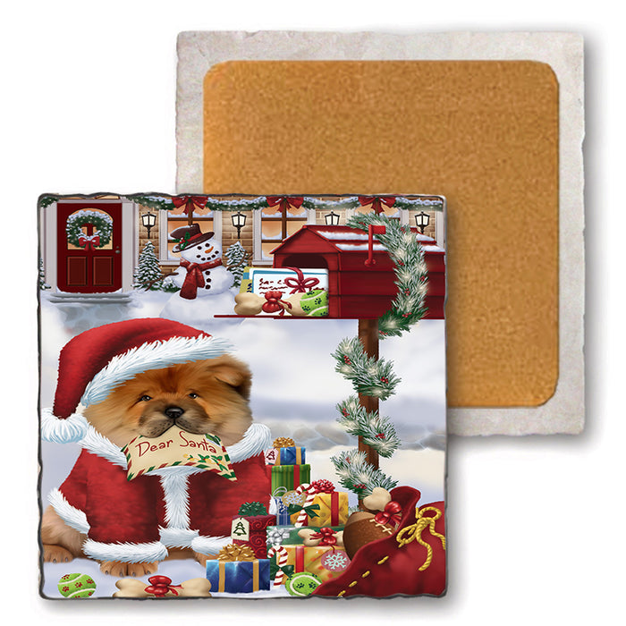 Chow Chow Dog Dear Santa Letter Christmas Holiday Mailbox Set of 4 Natural Stone Marble Tile Coasters MCST48893