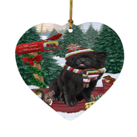 Merry Christmas Woodland Sled Chow Chow Dog Heart Christmas Ornament HPOR55258