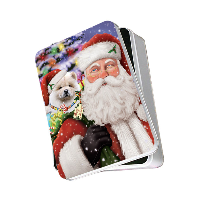 Santa Carrying Chow Chow Dog and Christmas Presents Photo Storage Tin PITN53926