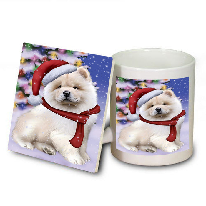 Winterland Wonderland Chow Chow Dog In Christmas Holiday Scenic Background  Mug and Coaster Set MUC53377