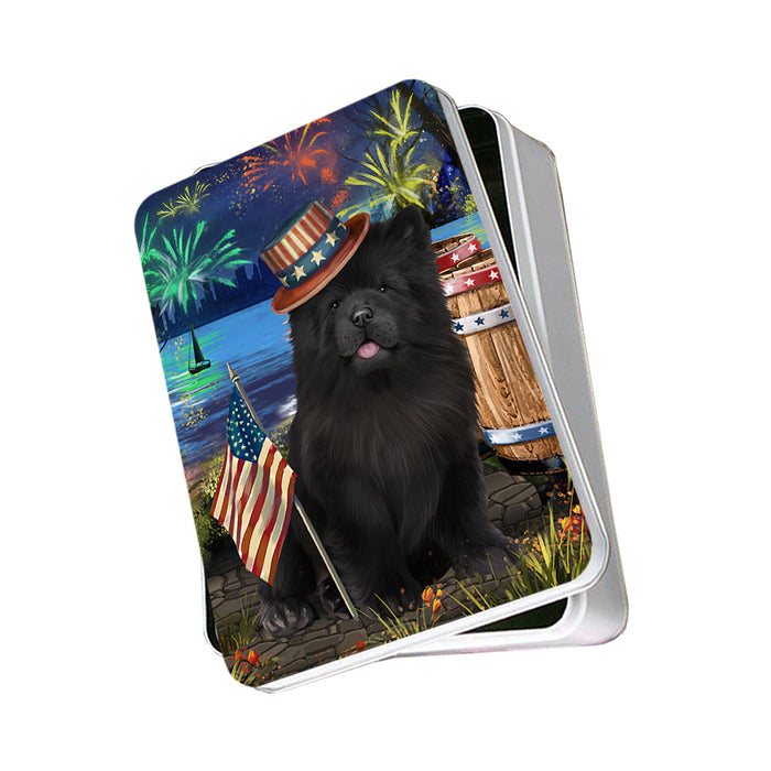 4th of July Independence Day Fireworks Chow Chow Dog at the Lake Photo Storage Tin PITN51125