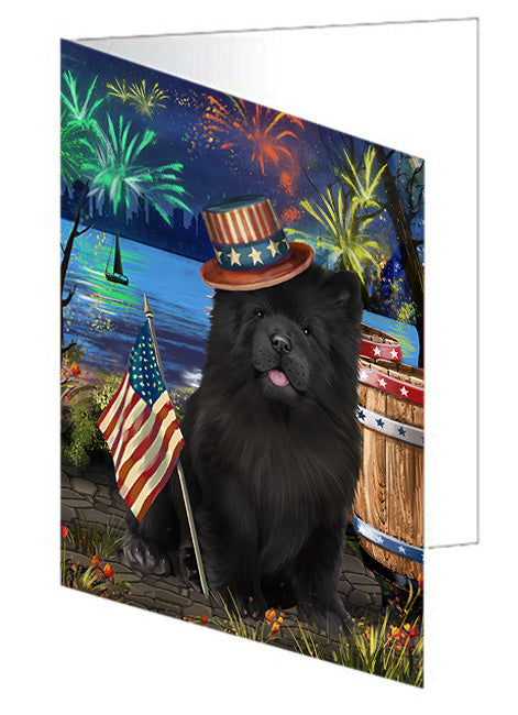 4th of July Independence Day Fireworks Chow Chow Dog at the Lake Handmade Artwork Assorted Pets Greeting Cards and Note Cards with Envelopes for All Occasions and Holiday Seasons GCD57404
