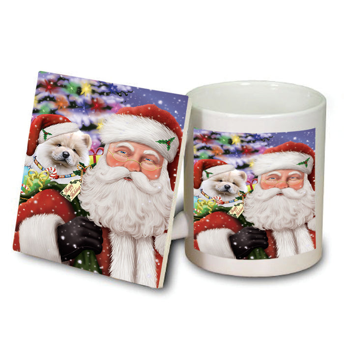 Santa Carrying Chow Chow Dog and Christmas Presents Mug and Coaster Set MUC53975