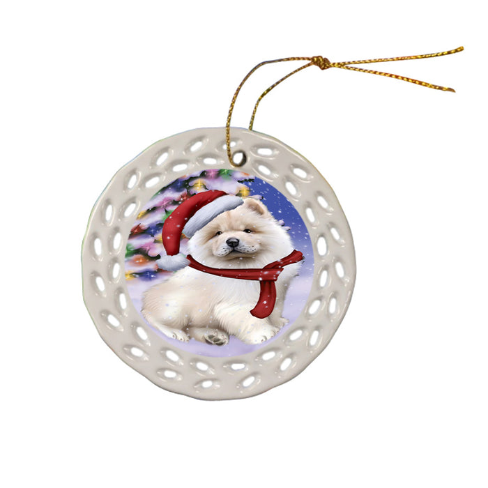 Winterland Wonderland Chow Chow Dog In Christmas Holiday Scenic Background  Ceramic Doily Ornament DPOR53385