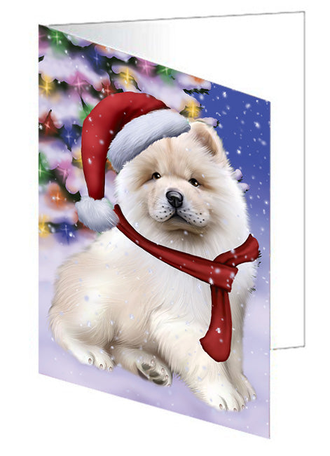 Winterland Wonderland Chow Chow Dog In Christmas Holiday Scenic Background  Handmade Artwork Assorted Pets Greeting Cards and Note Cards with Envelopes for All Occasions and Holiday Seasons GCD64184