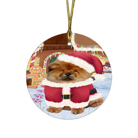 Christmas Gingerbread House Candyfest Chow Chow Dog Round Flat Christmas Ornament RFPOR56664