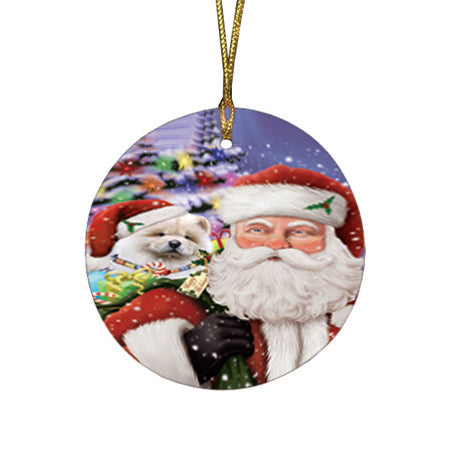 Santa Carrying Chow Chow Dog and Christmas Presents Round Flat Christmas Ornament RFPOR53974