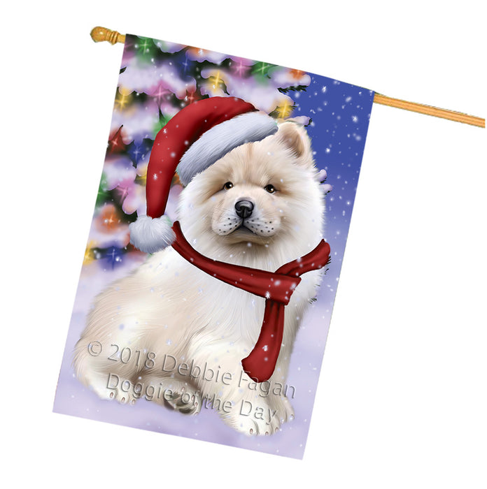 Winterland Wonderland Chow Chow Dog In Christmas Holiday Scenic Background  House Flag FLG53583