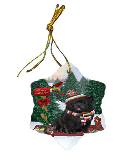 Merry Christmas Woodland Sled Chow Chow Dog Star Porcelain Ornament SPOR55258