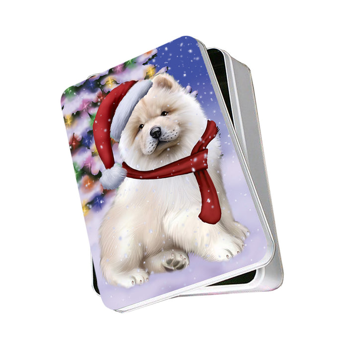 Winterland Wonderland Chow Chow Dog In Christmas Holiday Scenic Background Photo Storage Tin PITN53385