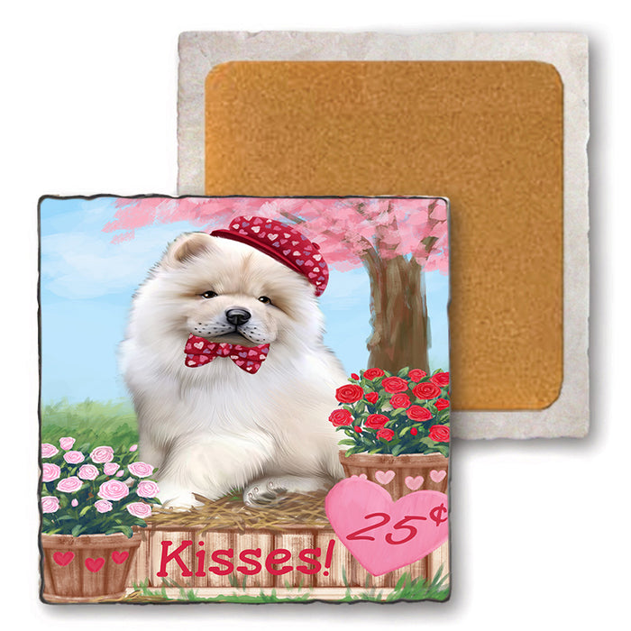 Rosie 25 Cent Kisses Chow Chow Dog Set of 4 Natural Stone Marble Tile Coasters MCST50843
