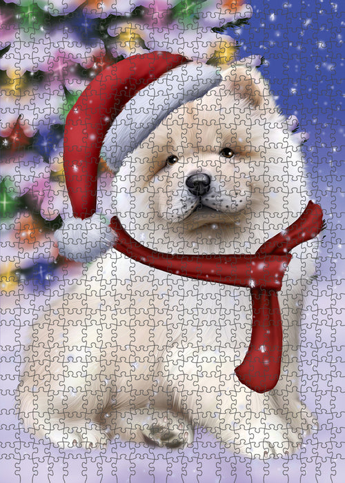 Winterland Wonderland Chow Chow Dog In Christmas Holiday Scenic Background Puzzle with Photo Tin PUZL80696