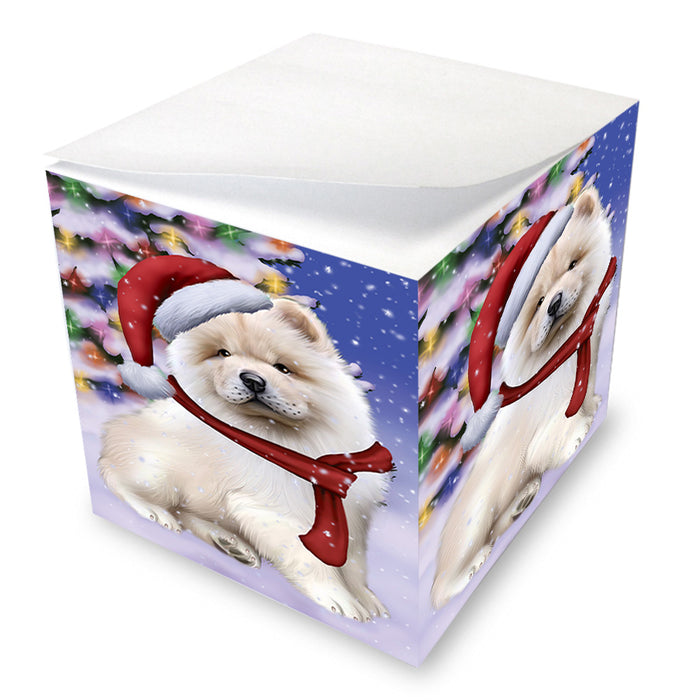 Winterland Wonderland Chow Chow Dog In Christmas Holiday Scenic Background Note Cube NOC53385