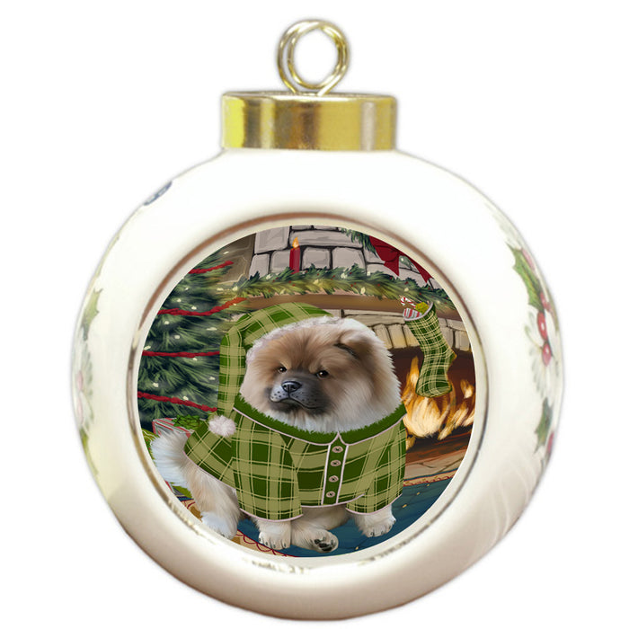 The Stocking was Hung Chow Chow Dog Round Ball Christmas Ornament RBPOR55635