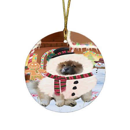 Christmas Gingerbread House Candyfest Chow Chow Dog Round Flat Christmas Ornament RFPOR56665