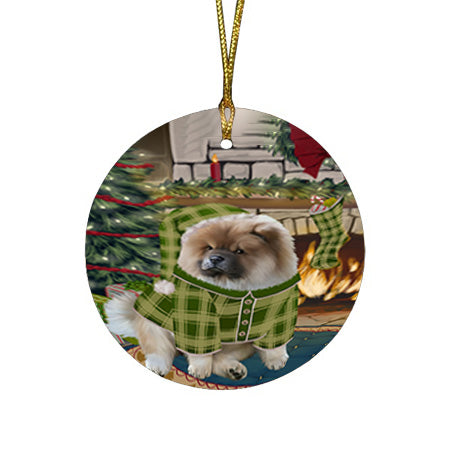 The Stocking was Hung Chow Chow Dog Round Flat Christmas Ornament RFPOR55635