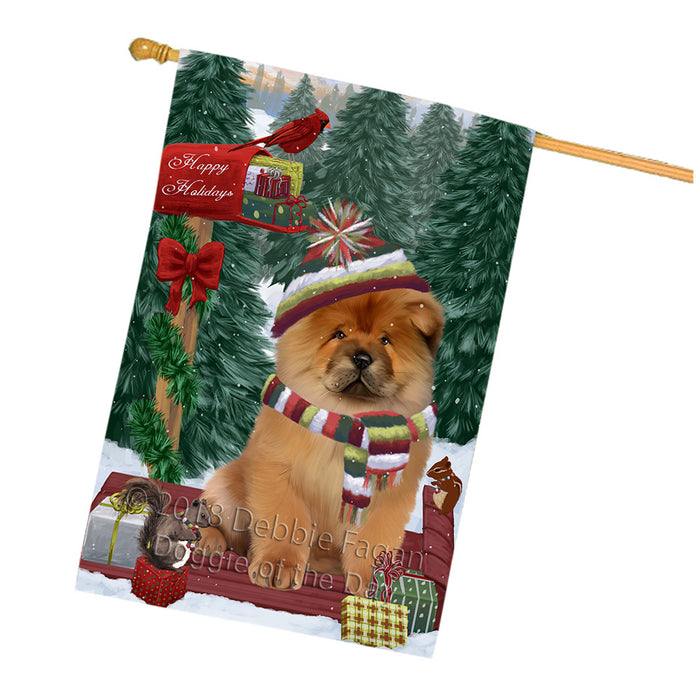 Merry Christmas Woodland Sled Chow Chow Dog House Flag FLG55332
