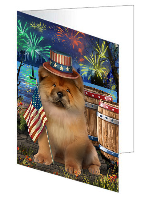 4th of July Independence Day Fireworks Chow Chow Dog at the Lake Handmade Artwork Assorted Pets Greeting Cards and Note Cards with Envelopes for All Occasions and Holiday Seasons GCD57407