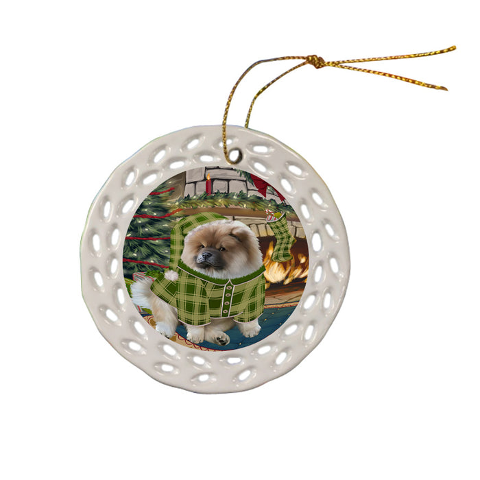The Stocking was Hung Chow Chow Dog Ceramic Doily Ornament DPOR55635