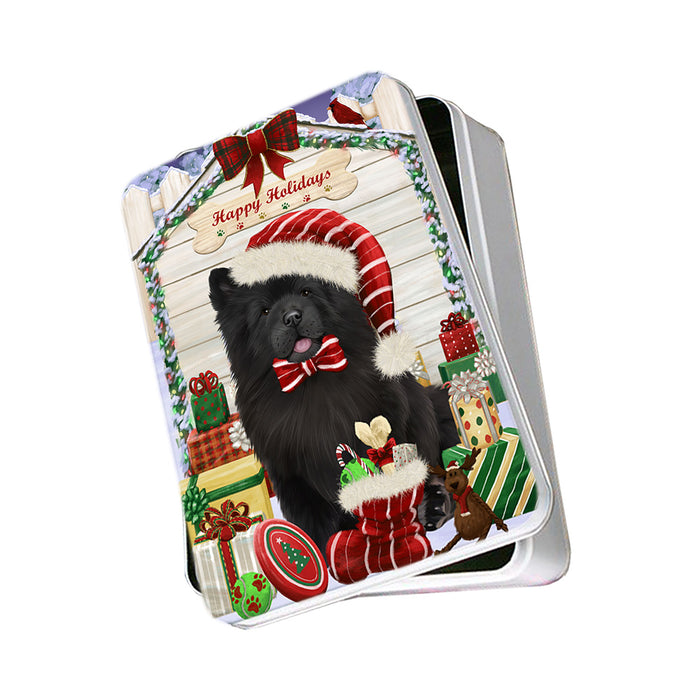 Happy Holidays Christmas Chow Chow Dog House with Presents Photo Storage Tin PITN51399