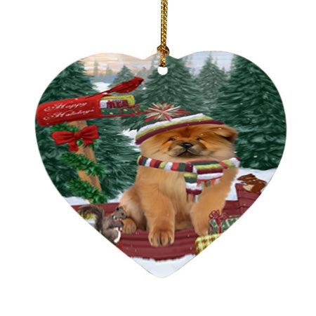 Merry Christmas Woodland Sled Chow Chow Dog Heart Christmas Ornament HPOR55259