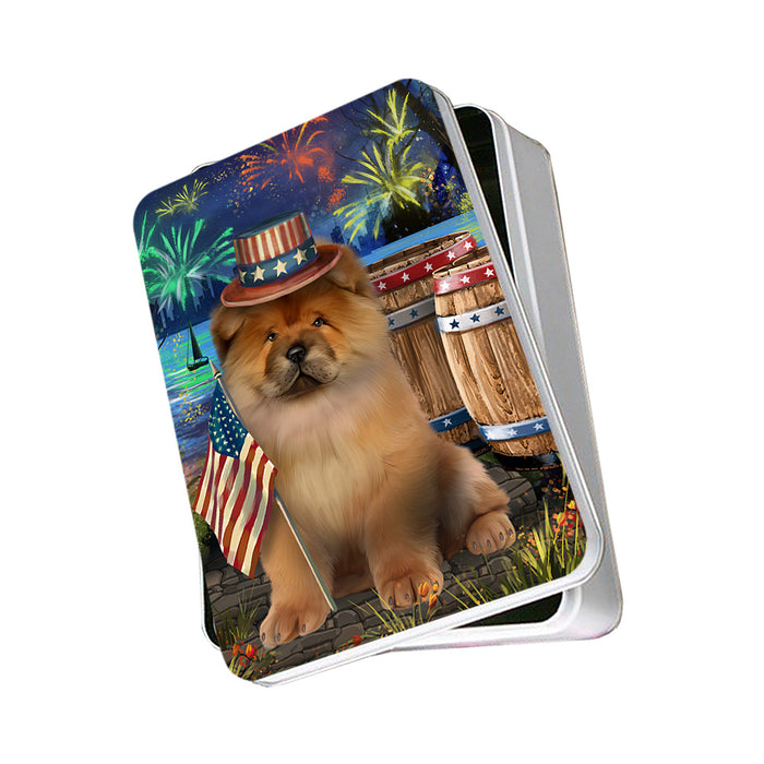 4th of July Independence Day Fireworks Chow Chow Dog at the Lake Photo Storage Tin PITN51126