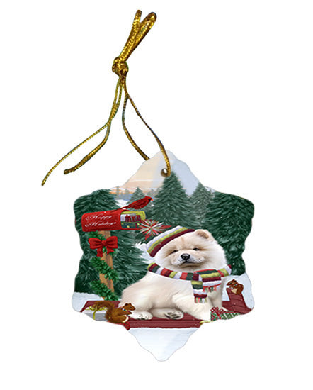 Merry Christmas Woodland Sled Chow Chow Dog Star Porcelain Ornament SPOR55260
