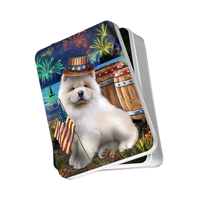 4th of July Independence Day Fireworks Chow Chow Dog at the Lake Photo Storage Tin PITN51127