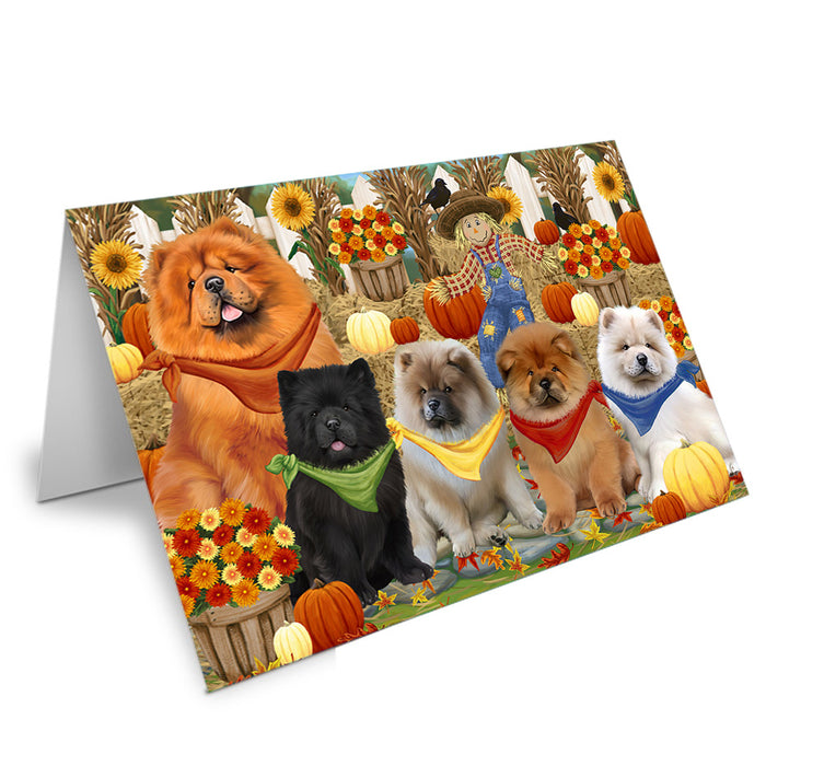 Fall Festive Gathering Chow Chows Dog with Pumpkins Handmade Artwork Assorted Pets Greeting Cards and Note Cards with Envelopes for All Occasions and Holiday Seasons GCD55943