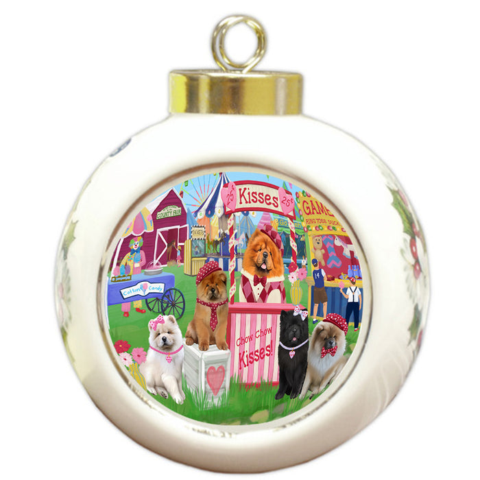 Carnival Kissing Booth Chow Chows Dog Round Ball Christmas Ornament RBPOR56184