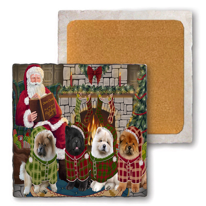 Christmas Cozy Holiday Tails Chow Chows Dog Set of 4 Natural Stone Marble Tile Coasters MCST50117