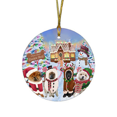 Holiday Gingerbread Cookie Shop Chow Chows Dog Round Flat Christmas Ornament RFPOR56749